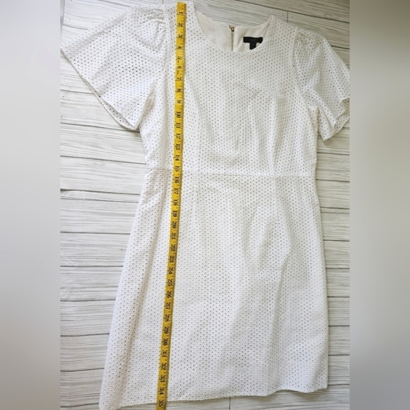 J. Crew Cotton Eyelet Dress with Short Sleeve Detail in White and Cream Sz 10 - Picture 6 of 13
